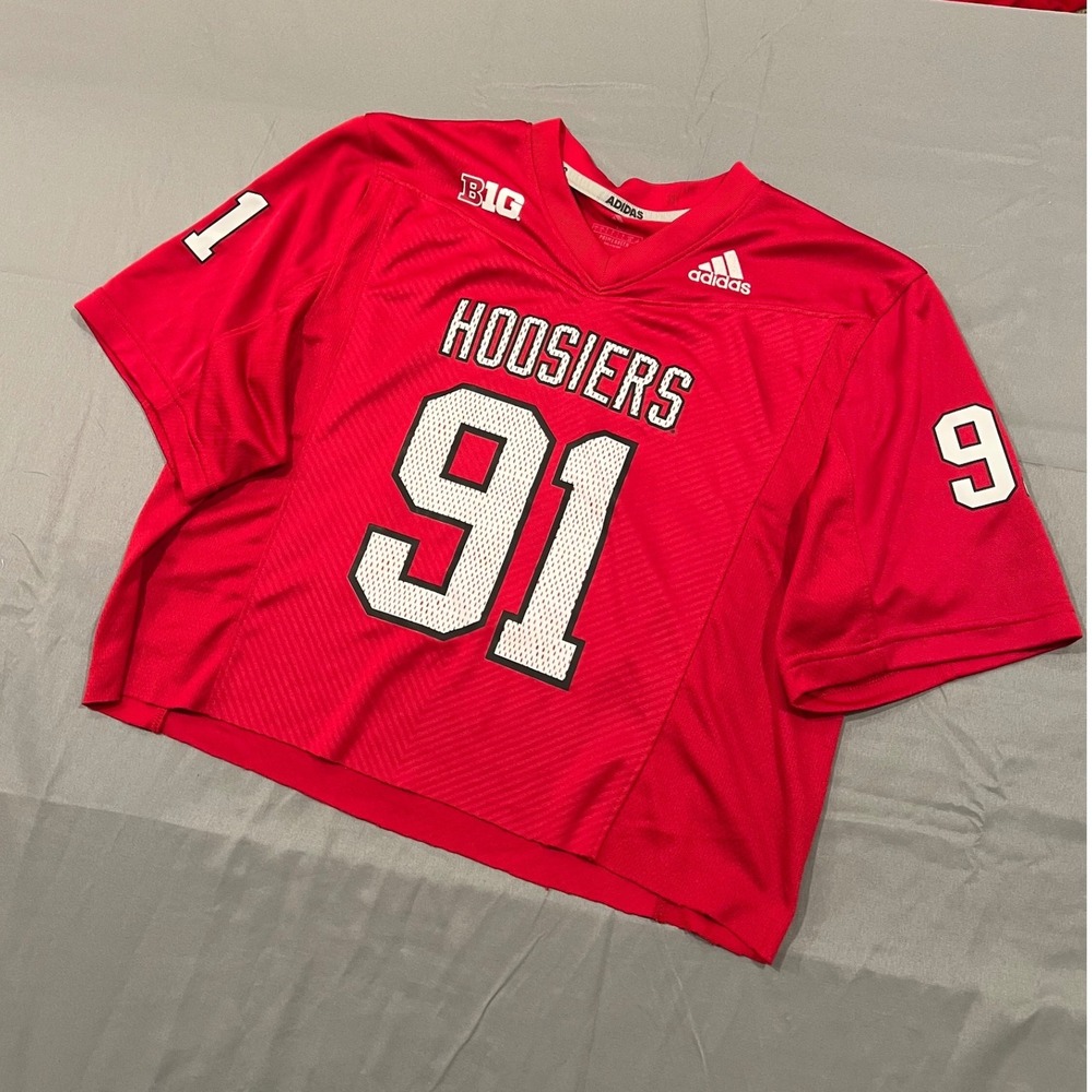Indiana Hoosiers Adidas Cropped Football Jersey Red 91 Big Ten Mens Large
